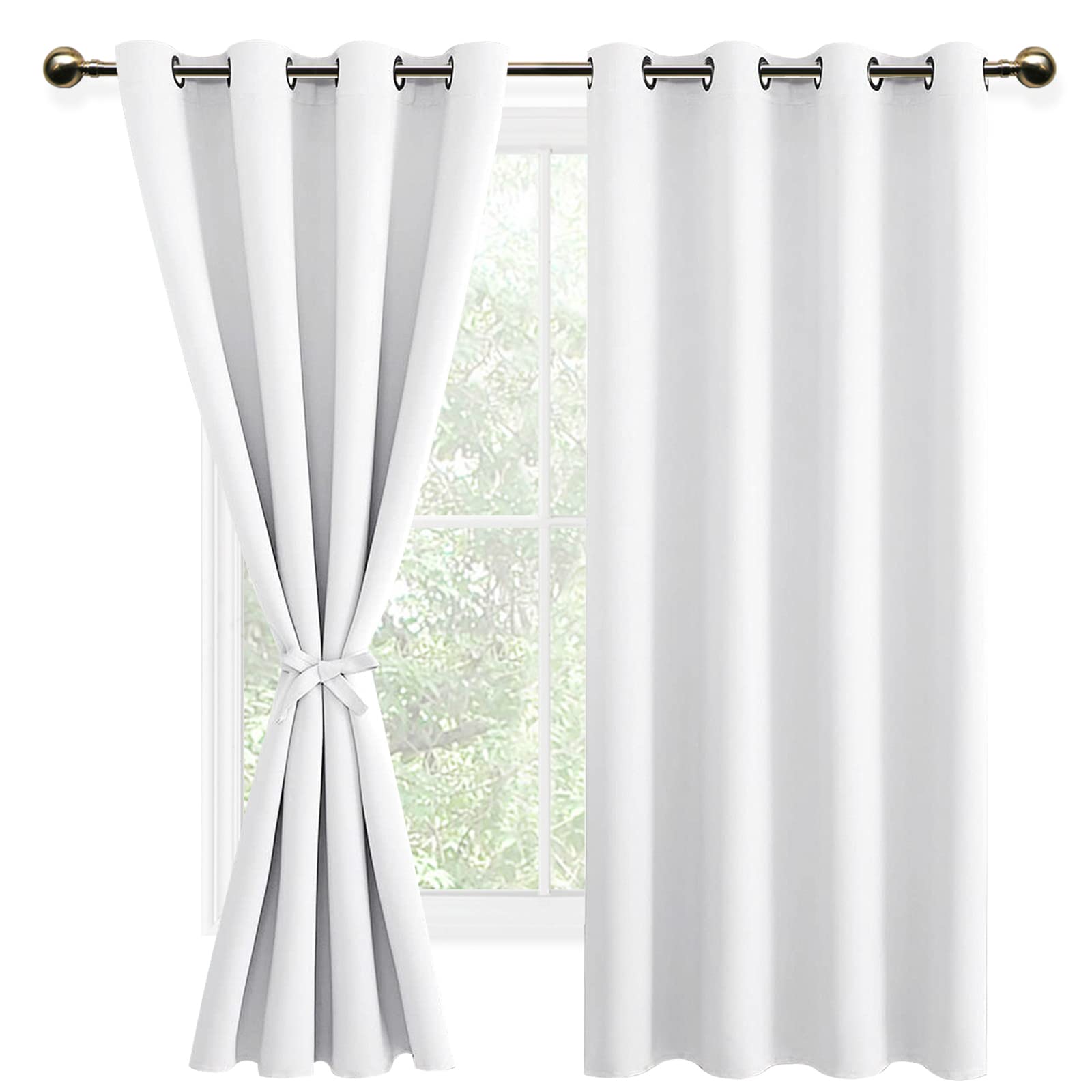 DWCN Greyish White Blackout Curtains with Tiebacks for Bedroom Thermal Insulated Solid Eyelet Curtains for Living Room,2 Panels,52" Wide x 63" Drop