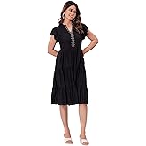 SAISZ Women's Summer Midi Dress V-Neck A-Line Sundress with Flutter Short Sleeves Casual Spring Outfit for Beach