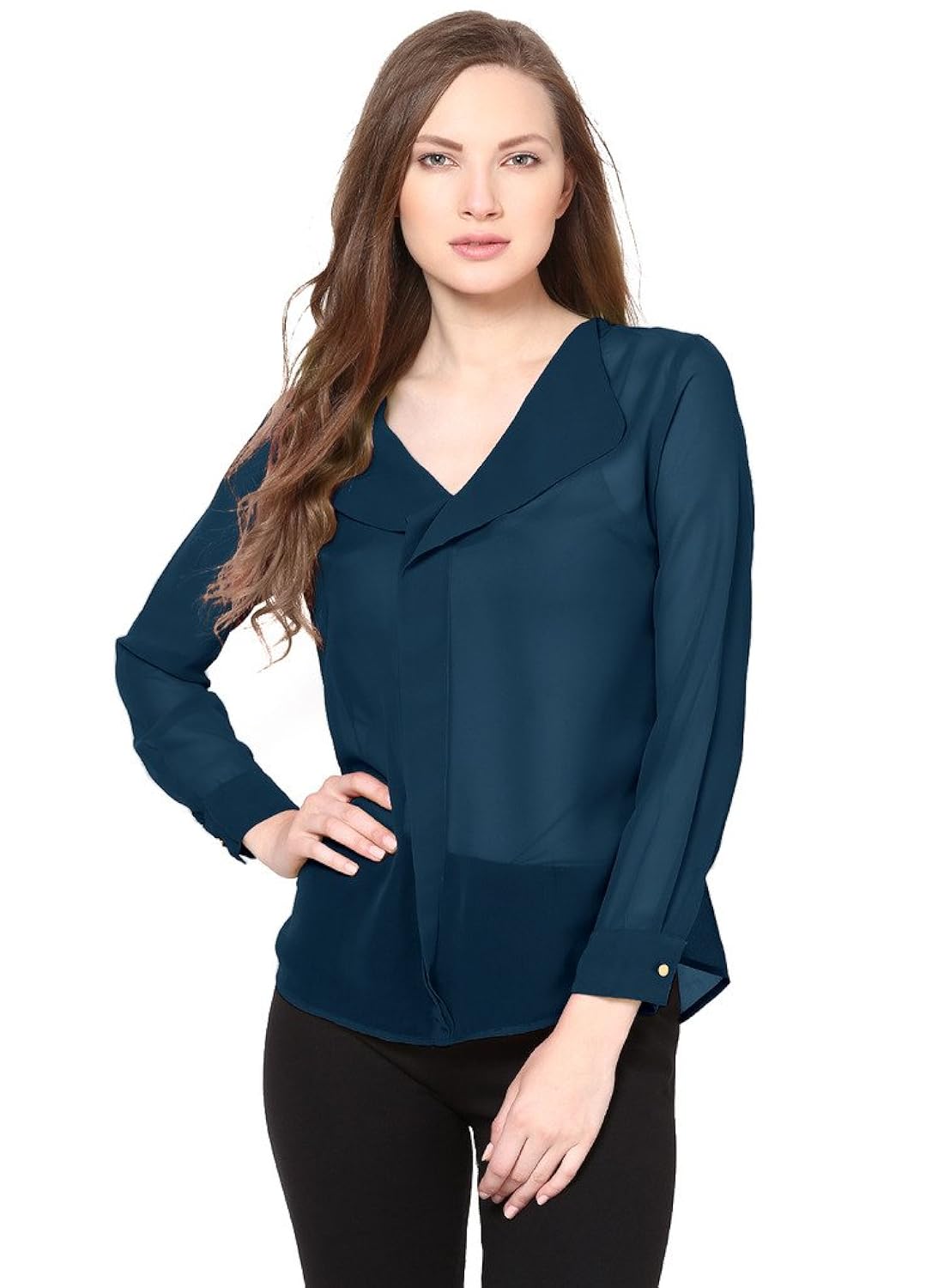 besiva women's ruffle sheer polyester top