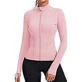 Rapbin Women's Slim Fit Workout Jackets Full Zip Long Sleeve Running Athletic Tops Yoga Shirts with Thumb Holes
