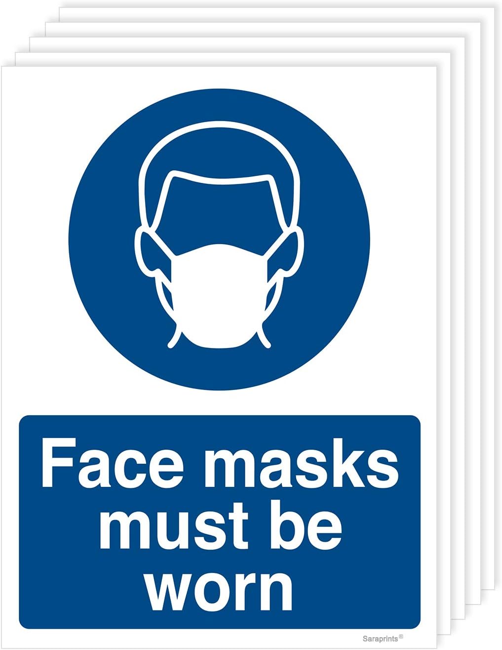 Pack of 2 Face Mask Sign Stickers Self Adhesive Vinyl 150mm x 200mm V1107, Blue, 150 x 200 mm - Image 3