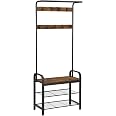 VASAGLE Coat Rack, Hall Tree with Shoe Bench for Entryway, Industrial Accent Furniture with Steel Frame, 3-in-1 Design, Easy