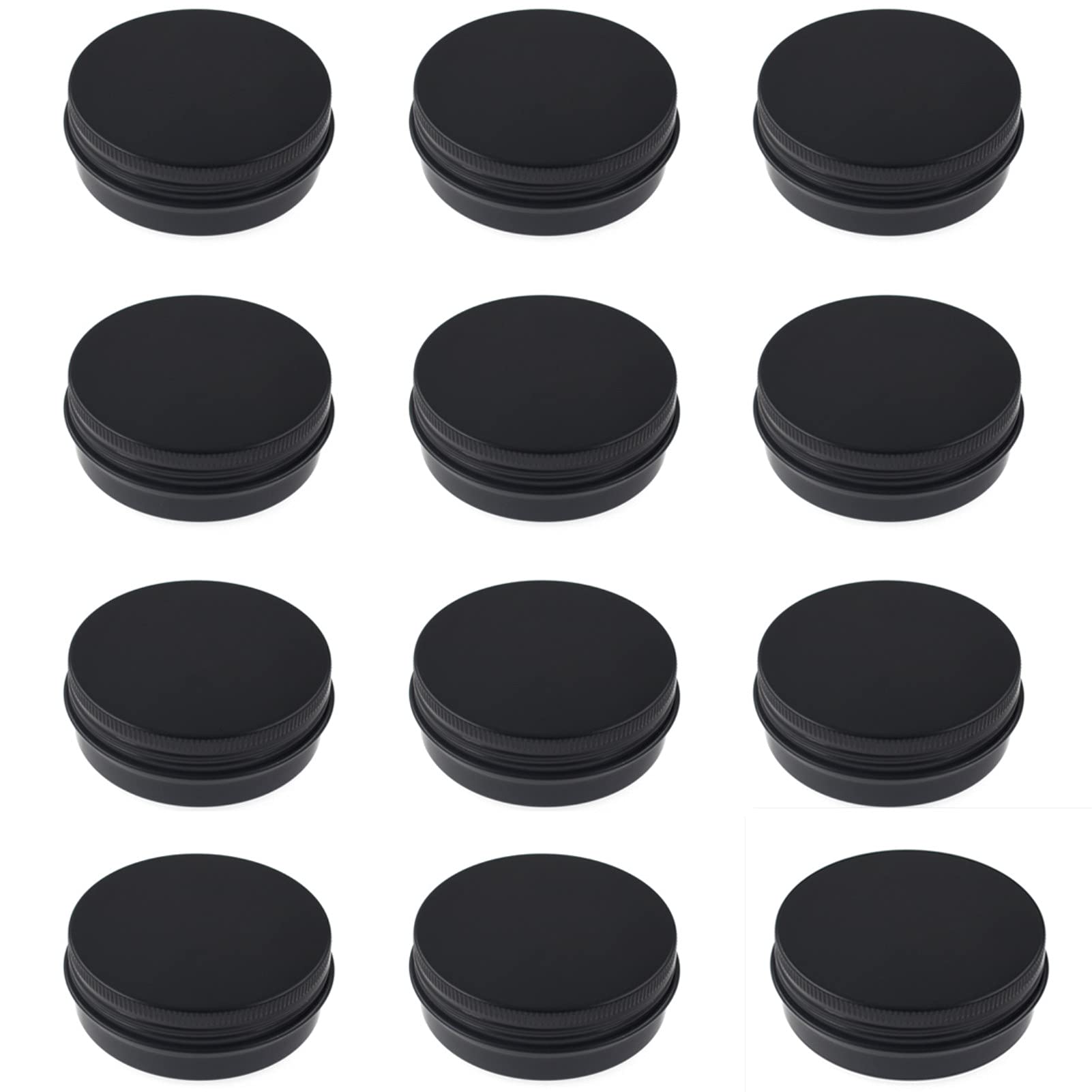 ZHIYE 12 Pcs Aluminium Screw Pots, 60ml Empty Black Cosmetics Container Tin Balm Make Up Jar