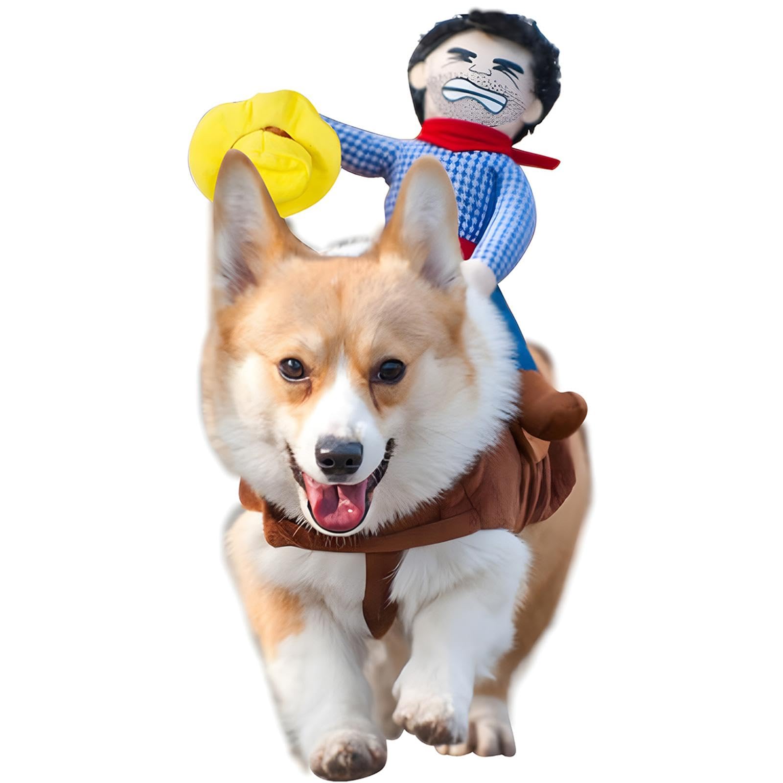 Photo 1 of NACOCO Cowboy Rider Dog Costume for Dogs Clothes Knight Style with Doll and Hat for Halloween Day Pet Costume (S)