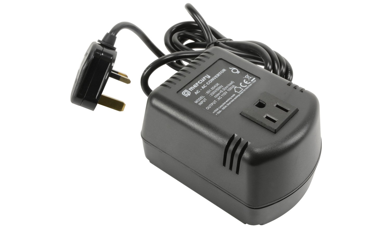 Mercury Step‑Down Voltage Converter 230 V→110 V 100 W UK Mains Power Adapter BS1363 Plug Travel & Home Use Ideal for Laptops, Shavers & LED TVs – Compact & Reliable