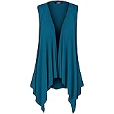 Made By Johnny Women’s Lightweight Sleeveless Cardigan – Draped Open Front Vest with Asymmetrical Hem