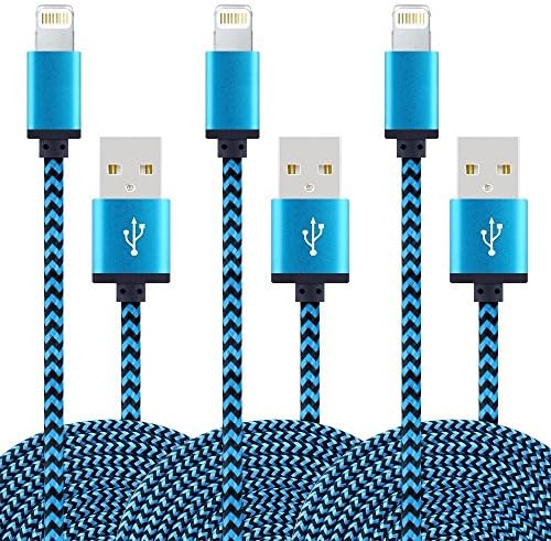 3Pack 10FT/3M Extra Long Nylon Braided Lightning to USB Sync Charge Cable Cord Charger For iPhone 7/7 Plus/6s/6s Plus/6/6Plus/5s/5c/5, iPad/iPod