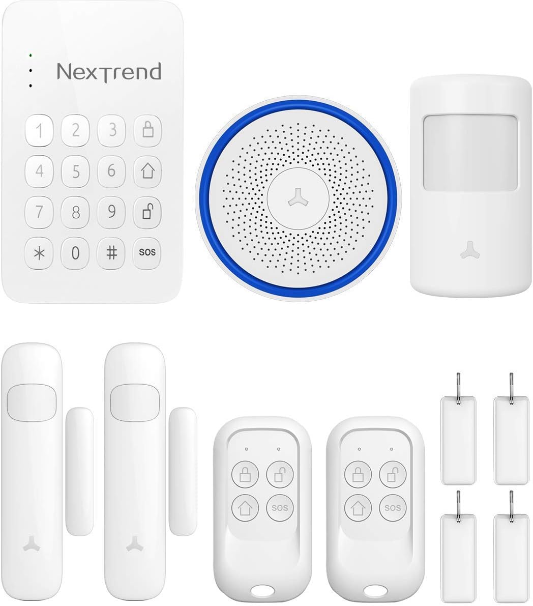 Home Alarm Security System,NexTrend Wireless Security WiFi Alarm System DIY Kit with Motion Detection,Door Sensor and Wireless Keypad for Home and Business, Free App with No Monthly Fee