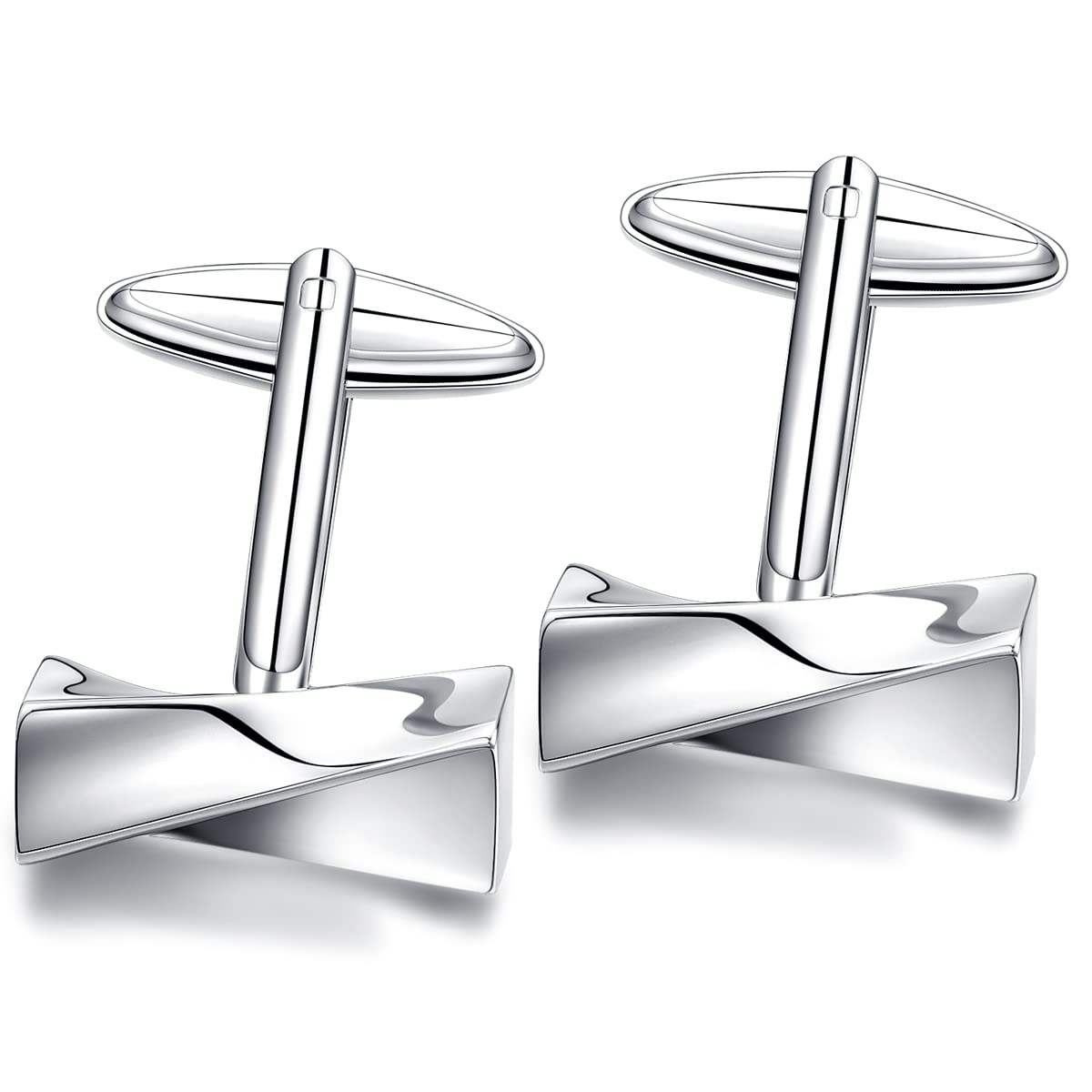 HONEY BEAR Knot Cufflinks - Rectangle Stainless Steel For Men's Shirt Wedding Business Gift,Silver