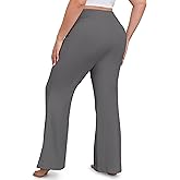 FOREYOND Women's Plus Size Flare Leggings with Pockets Bell Bottom Yoga Pants High Waisted Boot Cut Workout Gym Casual