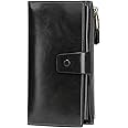 Itslife Womens Wallet RFID Blocking Large Capacity Luxury Wax Genuine Leather Wallets Clutch Wallet Ladies Card holder, Black