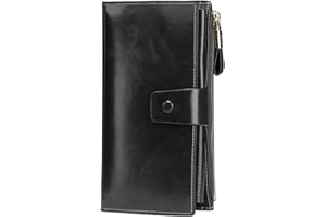 Itslife Womens Wallet RFID Blocking Large Capacity Luxury Wax Genuine Leather Wallets Clutch Wallet Ladies Card holder, Black