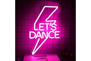 CKTBLEY Let's Dance Neon Sign Pink Led Word Light Sign Lightning Bolt Neon Light Dance Light Up Signs Neon Wall Light Letter Neon Signs for Bedroom Bar Wedding Birthday Dancing Party Decor Girl Gifts