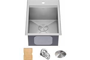 Kraus KWT311-15-316 Kore Outdoor Workstation Drop-In 16 Gauge Marine Grade T-316 Stainless Steel Single Bowl Kitchen Bar Sink with Accessories, 15 x 22 inch