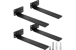 HITOMEN Heavy Duty Floating Shelf Brackets, 8-Inch (1/5'' Thick) Hidden Shelves Hardware, Cast Iron L Brackets, Rustic Industrial Black Metal Wall Shelving Supports, 4 Pack