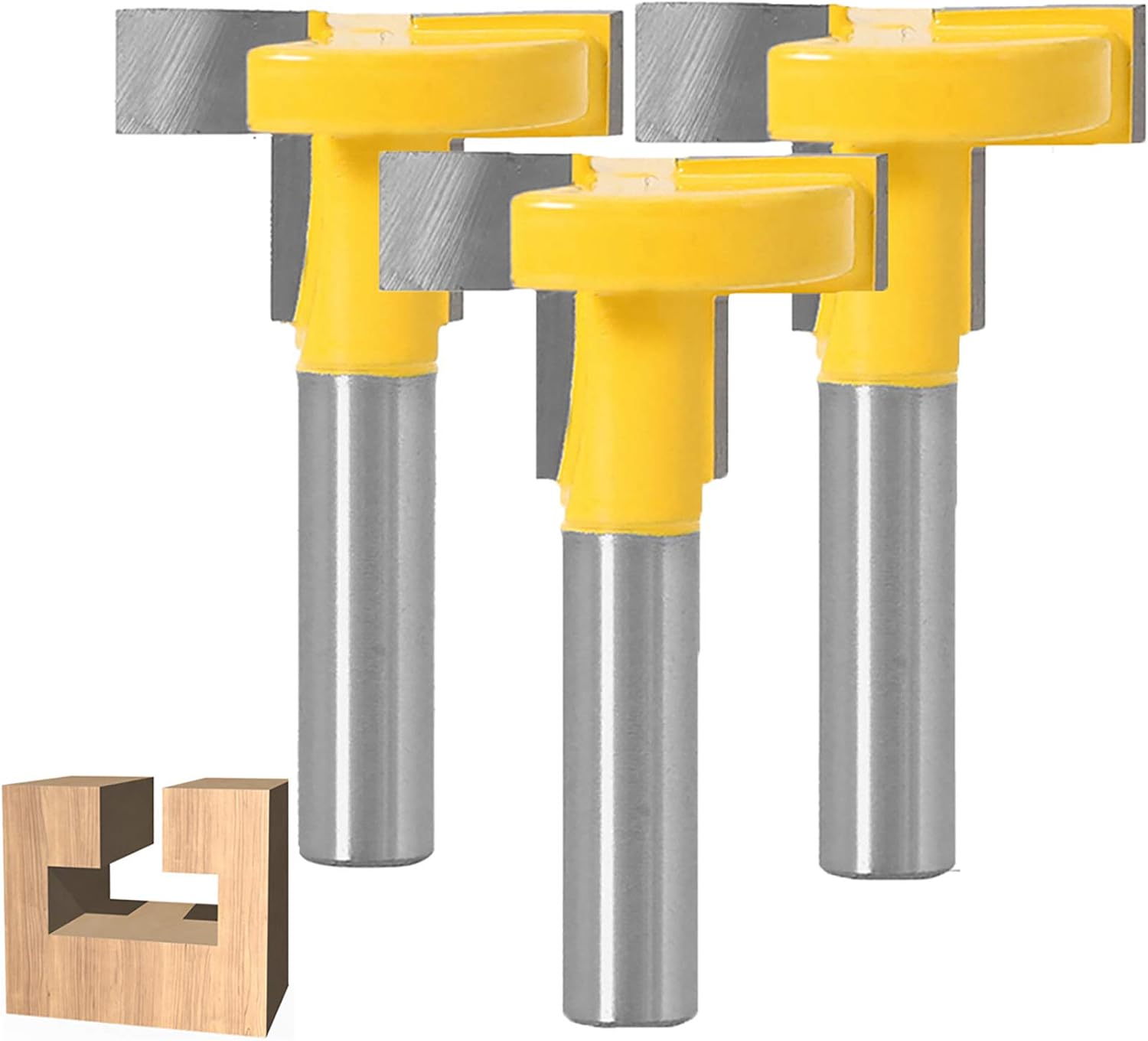 WSOOX 3PCS T-Slot Milling Cutter Router Bit Set, 8mm Shank Carbide T-Track Slotting Woodworking Tool