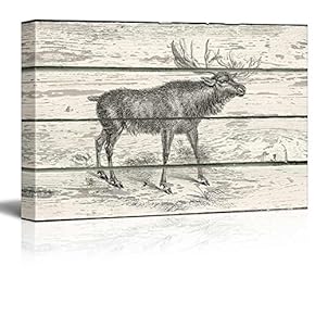 Illustration of a Brown Deer on a Rustic Wooden Background - Canvas Art Home Art - 12x18 inches