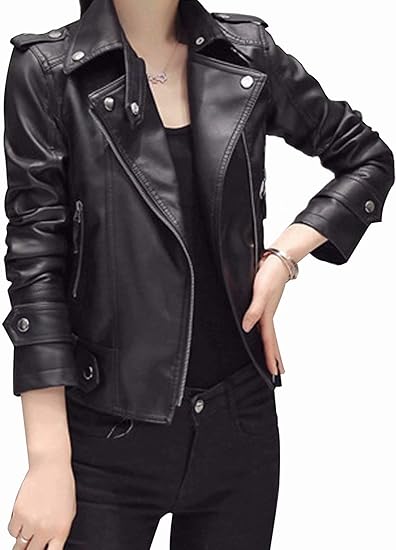 Amazon Kumi ライダースジャケット ダブル フェイクレザー ブラック 黒 ブルゾン アウター レディース ジャケット バイカージャケット 革ジャン Puレザー コート ジャケット 通販