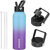 BJPKPK Insulated Water Bottles with Straw Lid, 40oz Stainless Steel Water Bottles with 3 Lids, BPA Free Leakproof Thermo, Tumblers, Cups for Sports, Gym- Ocean Dream