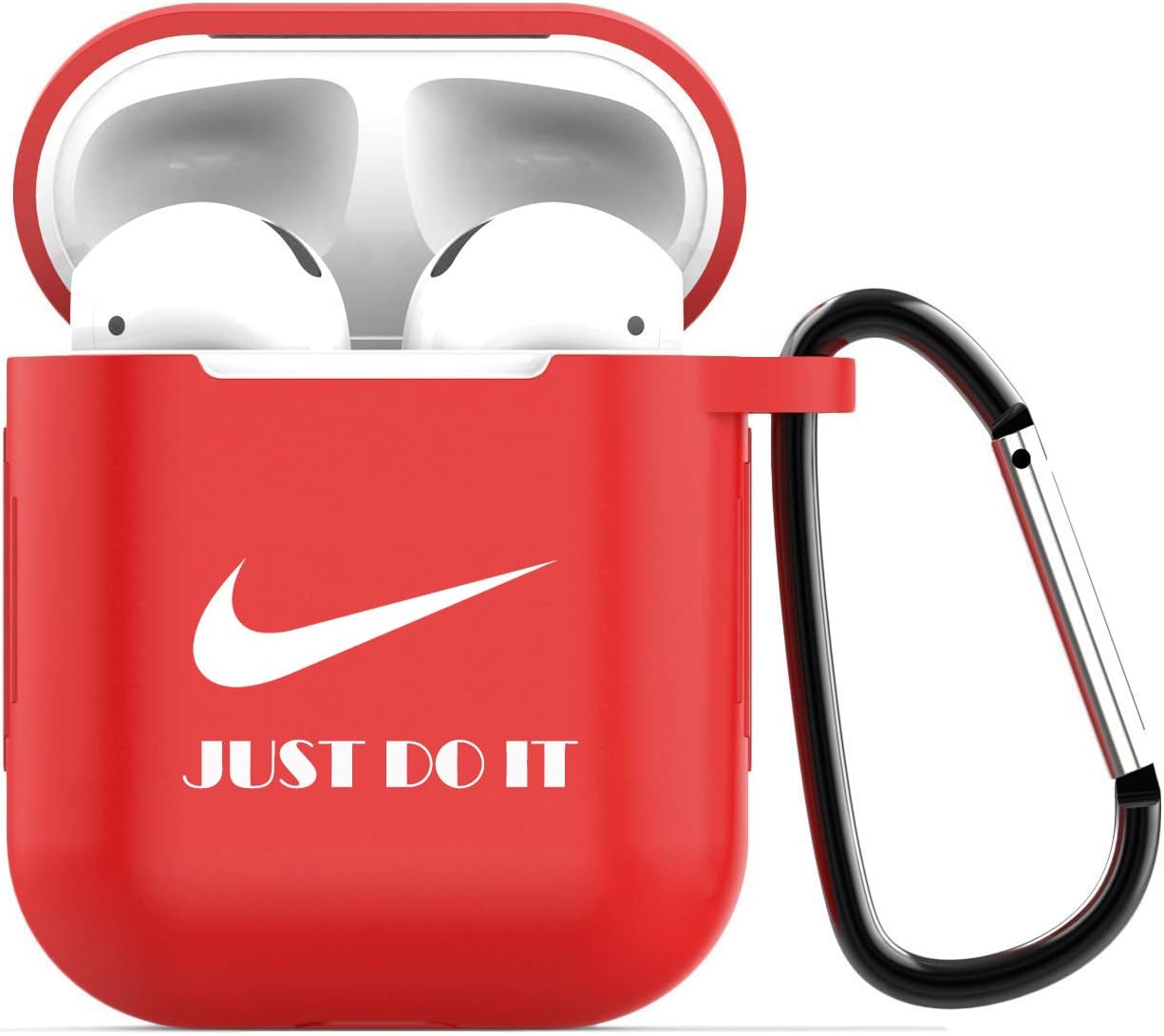 Gebaisi Protective Silicone Cover and Skin for Apple Airpods Charging Case with Keychain Red White C