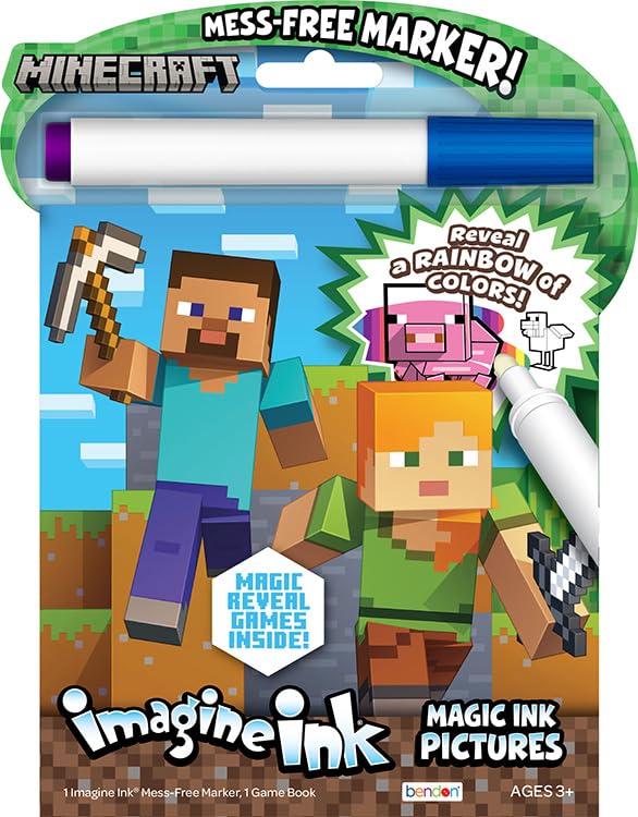 Bendon Minecraft Coloring Book | Minecraft Imagine Ink | Mine Craft Coloring Books | Mine Craft Pixel Imagine Ink | Video Games Coloring | Mess Free Marker | Officially Licensed