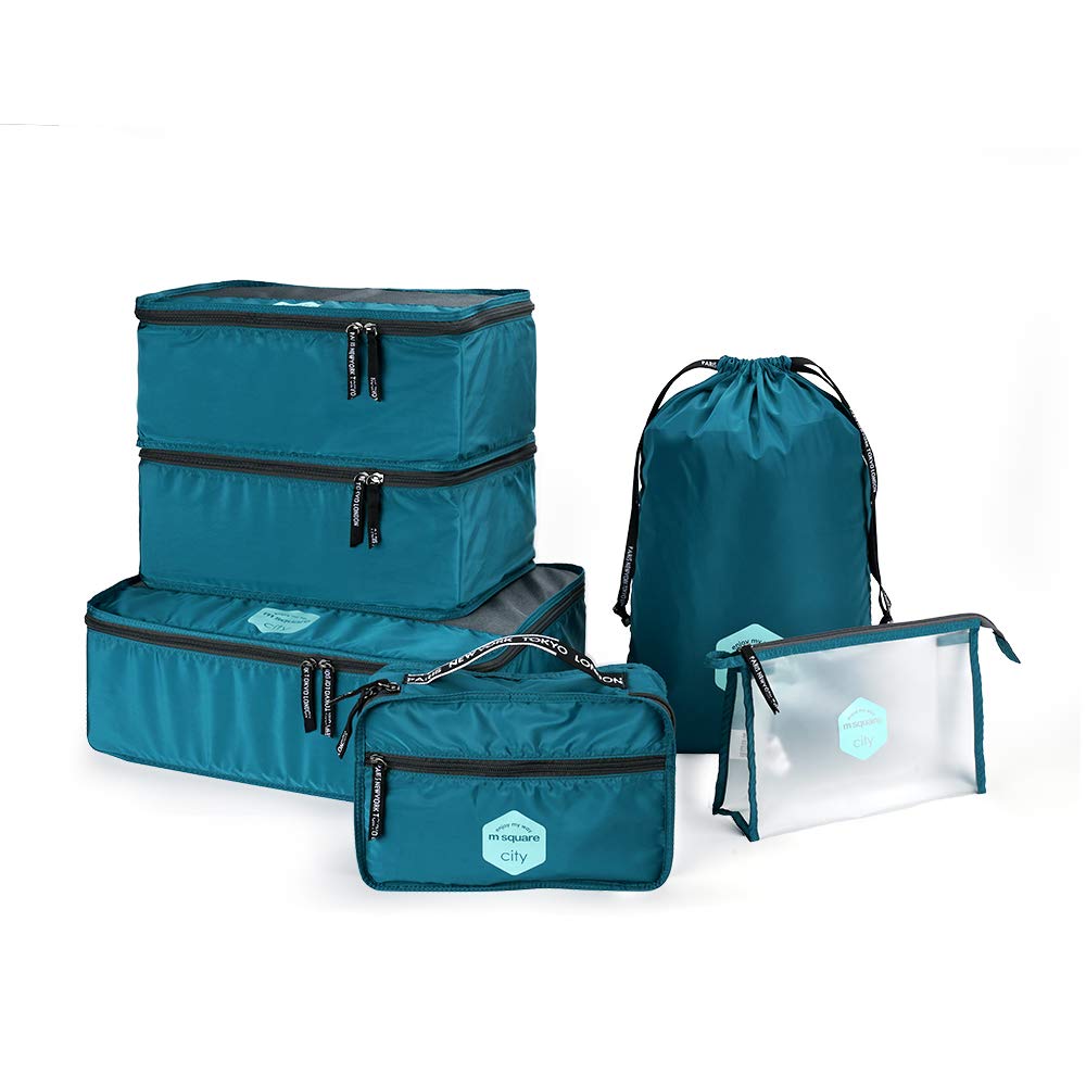 M Square Travel Organiser Packing Bags, 6 PCS Travel Packing Cube Set for Clothes Travel Luggage Organizers Storage Bags, Waterproof Shoe Bag ，Cosmetics Toiletries Storage Bags (Blue)