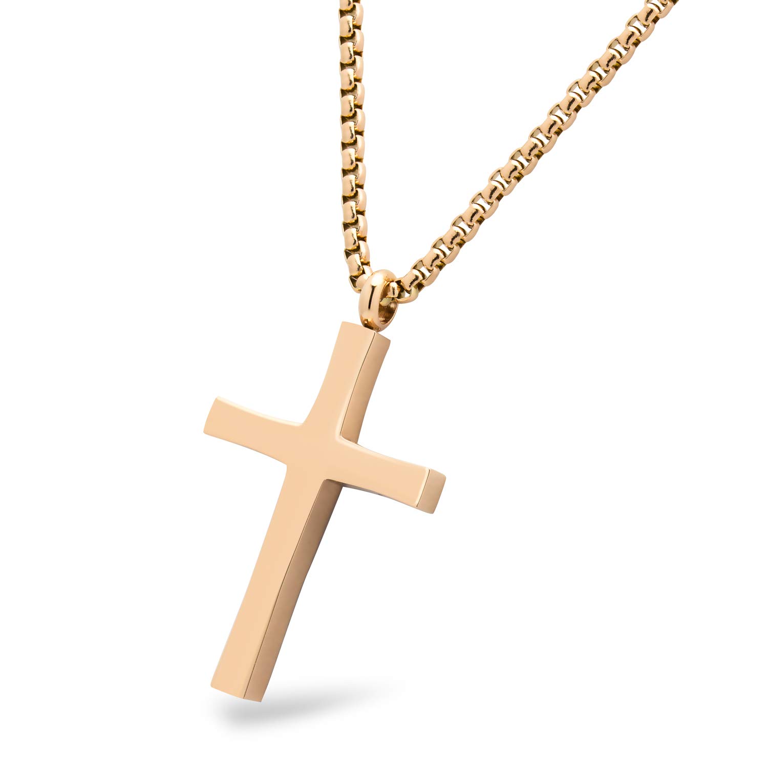 555Jewelery Stainless Steel Metal Cross Men Women Unisex Adjustable Rolo Chain Religious Christian Prayer Vintage Simple Fashion Jewelry Accessory Chain Pendant Necklace, Pink Rose Gold 16 Inch
