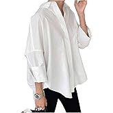 GORGLITTER Women's Button Down Shirts Oversized Bell Long Sleeve Top Collar Work Casual Dressy Dress Blouses Tops