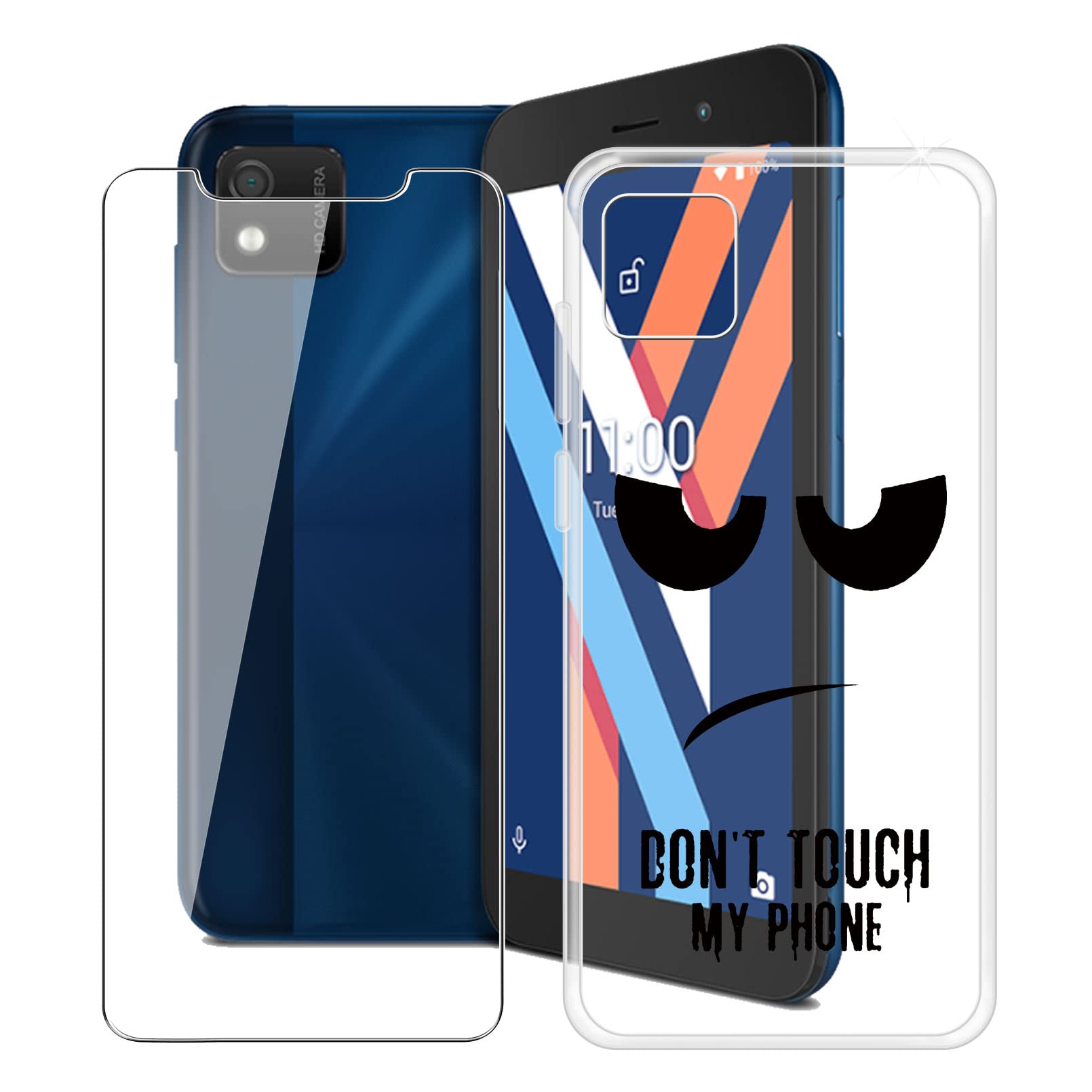 HHUAN Case for Wiko Y52 (5.00") with Tempered Glass Screen Protector, Ultra Soft Silicone TPU Protective Case for Wiko Y52 - DUO5