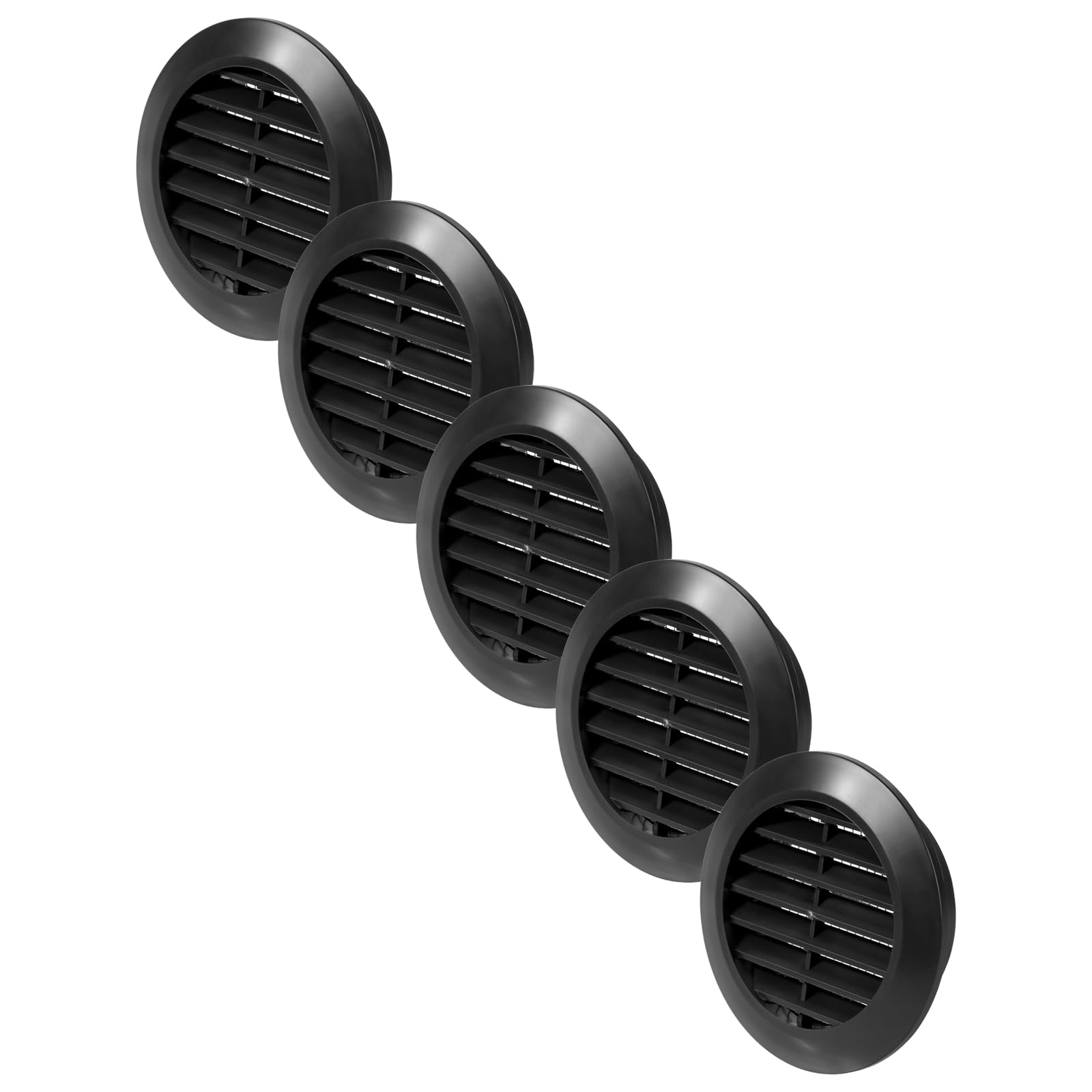 Vent Systems 60 mm / 2.36" Inch - Pack of 5 Black Door Air Register - Ventilation Grille - Indoor Vent Grates - Bathroom, Cabinet, Garage Through The Door Vent Cover — image 1