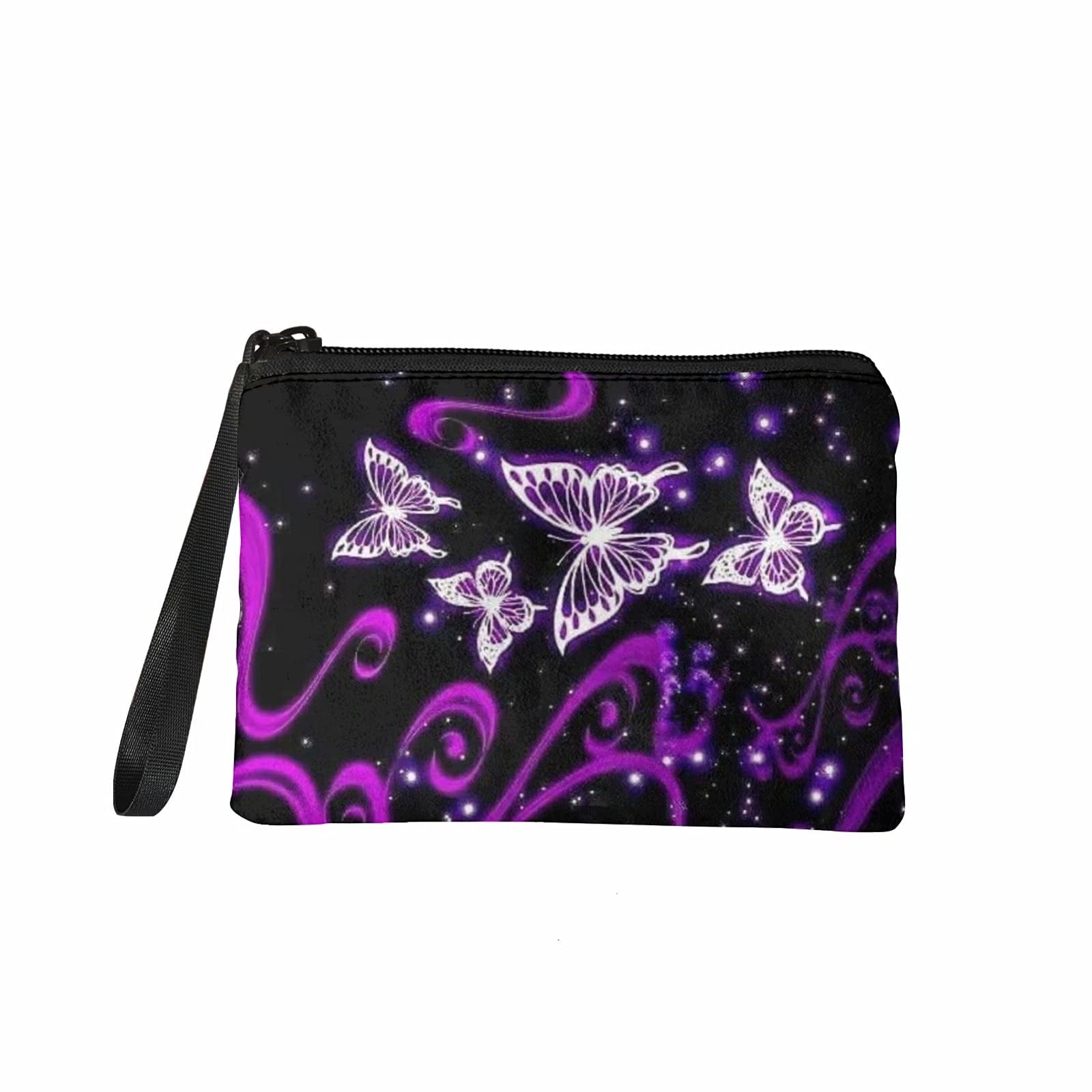 chaqlin Purple Bling Butterflies Coin Pouch for Womens,Travel Small Makeup Bag Toiletry Bag Organizer Pouch,Butterflies Mini Coin Purse for Ladies Girls Xmas Gifts