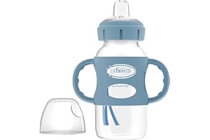 Dr. Brown's Milestones Wide-Neck Sippy Spout Bottle with 100% Silicone Handles, Easy-Grip Handles with Soft Sippy Spout, 9oz/270mL, Light-Blue, 1-Pack, 6m+