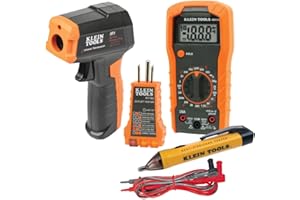 Klein Tools 80067 Electrical Test Kit with IR Digital Thermometer, Multimeter, Non-Contact Voltage Tester Pen and Receptacle Tester, 4-Piece