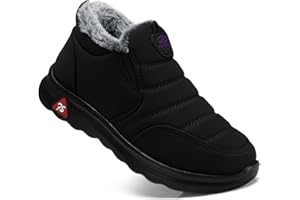 SHIBEVER Winter Boots for Women: Black Warm Fur Lined Slip on Ankle Snow Boots Comfortable Waterproof Outdoor Shoes Size
