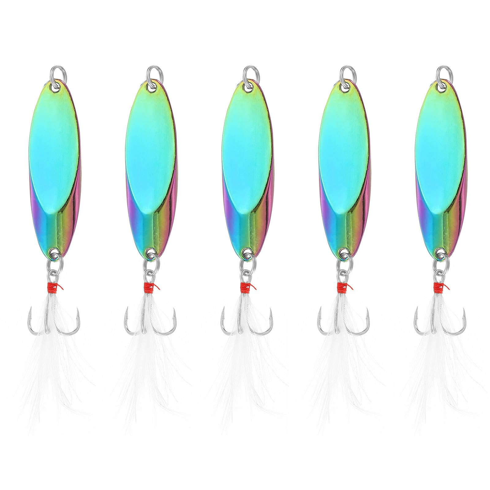 PATIKIL Fishing Spoons 1-1/8oz 35g, 5Pcs Fishing Lures Casting Spoon Treble Hooks Jigs Hard Metal Spinner Baits for Freshwater Saltwater Salmon Bass, Multicolor