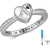 AXOMY Pet Urn Ring for Ashes 925 Sterling Silver Pets Cremation Ring for Cat Dogs ashes Keepsake Memorial Pet Paw Print Cremation Jewelry for Women Girls