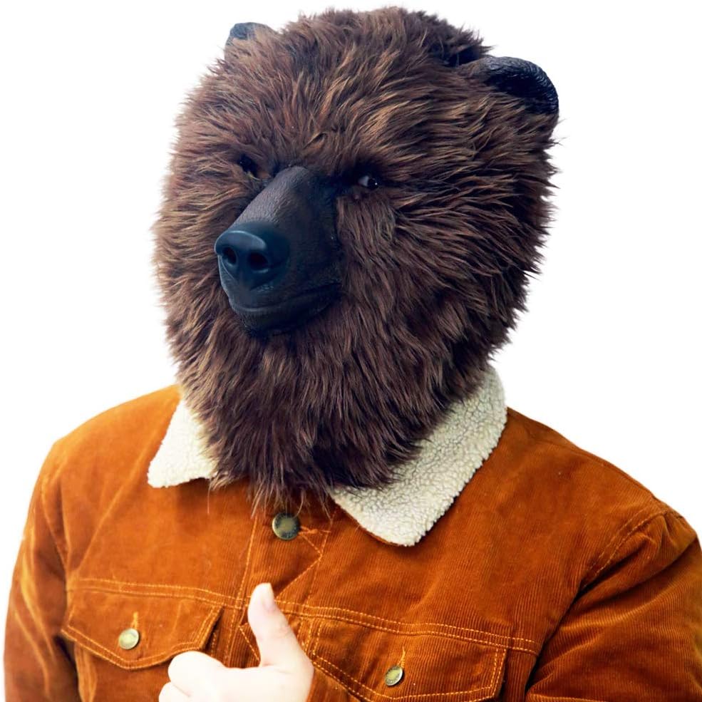 PartyHop Plush Brown Bear Mask Animal Latex Full Head Realistic Masks