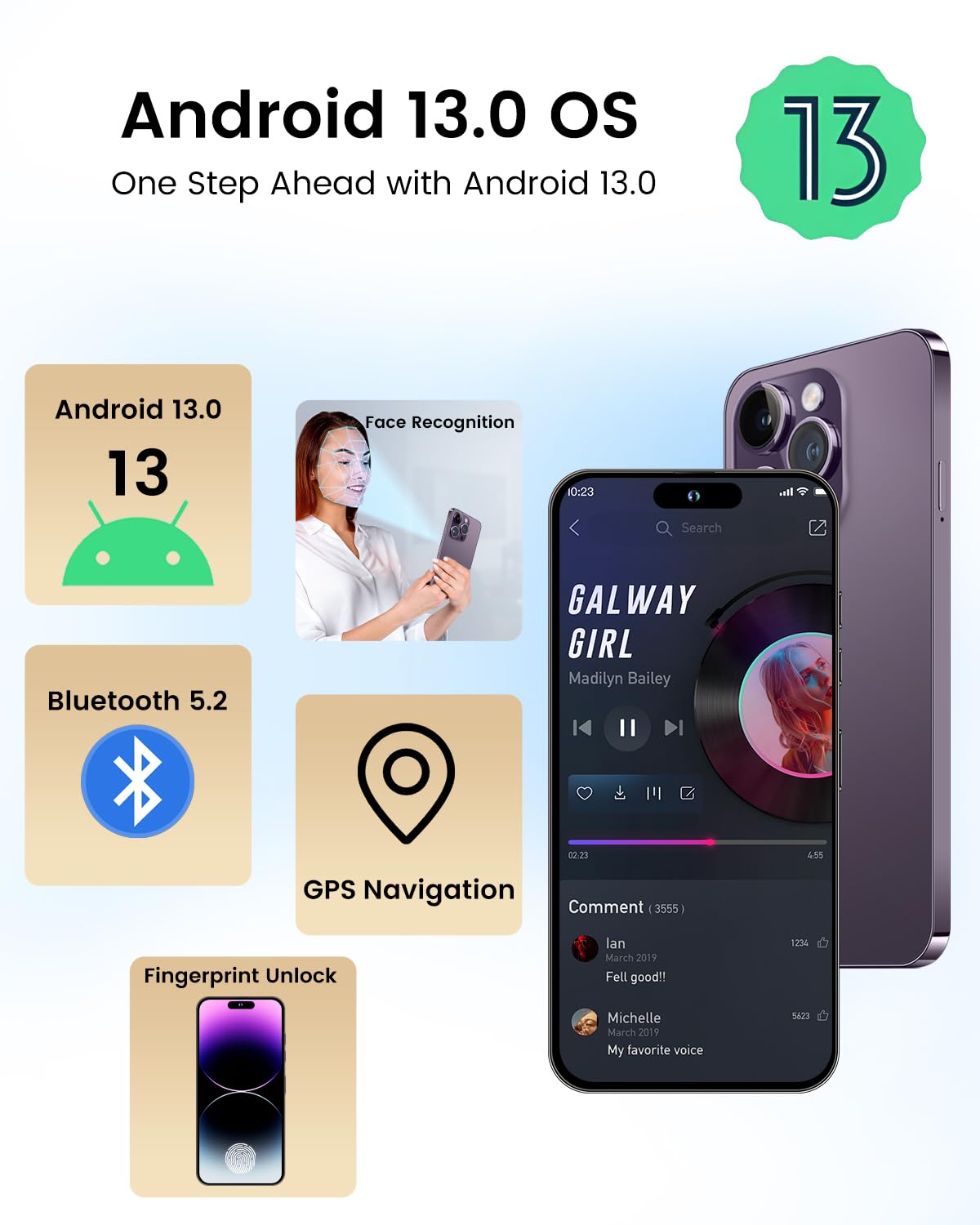 Echoamo A14 Pro Max Cell Phone, 5G Unlocked Smartphone 6GB+256GB Smartphone Android 13, 6000mAh Battery, 6.82