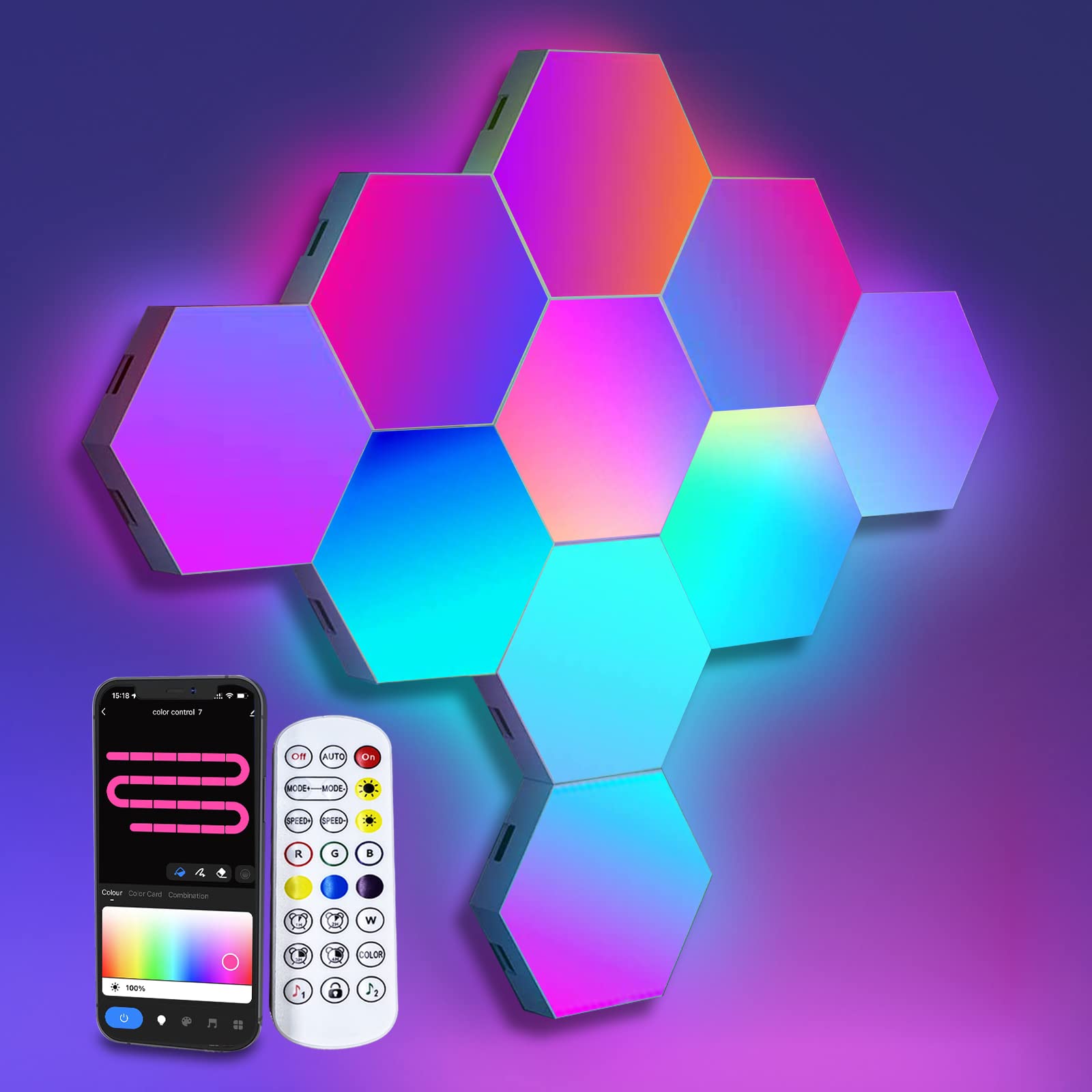 LED Hexagon Lights, Smart Home LED Wall Lights Work with Alexa Google Assistant, RGBIC Gaming Lights for Gaming Setup, Voice, App & Remote Control, LED Light Panels Music Sync for Gaming Room, 10 Pack — image 1