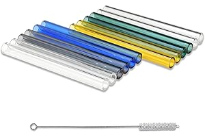 5 Colors 5 Inches Borosilicate Glass Tubes, Gtysmox 12 Pcs 10mm Diameter 1.5mm Thickness Glass Tubing with 1 Cleaning Brush for DIY Making Glass Crafts(Transparent Yellow Green Blue Gray)