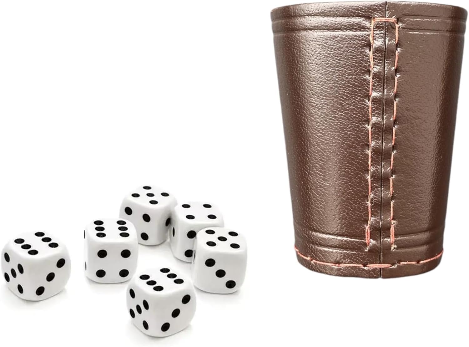Leather Dice Cup - Genuine Leather Dice Shaker (9 cm Height, 7 cm Diameter), Available in Natural or Brown (Brown)