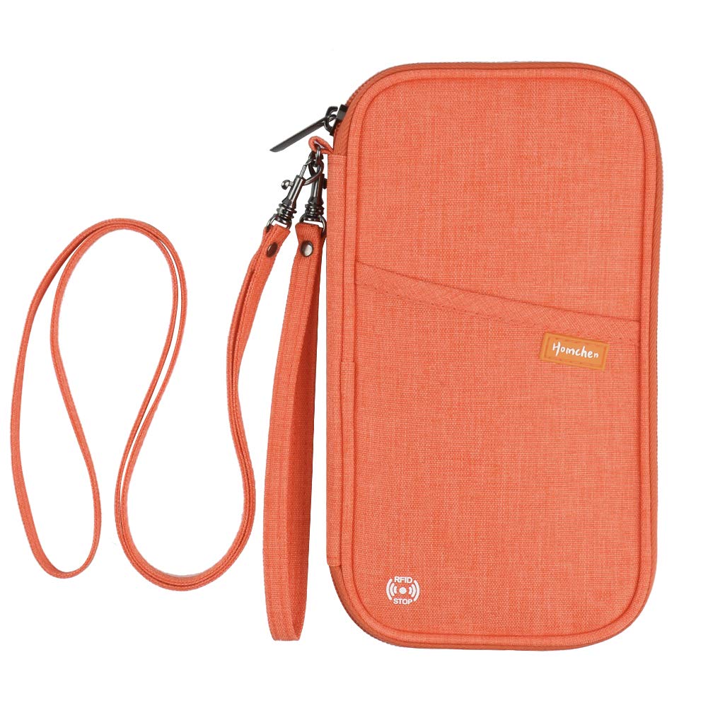 homchen RFID Blocking Travel Passport Wallet Holder, Document Organiser Case Credit Card Holders for Men and Women (RFID-Orange)