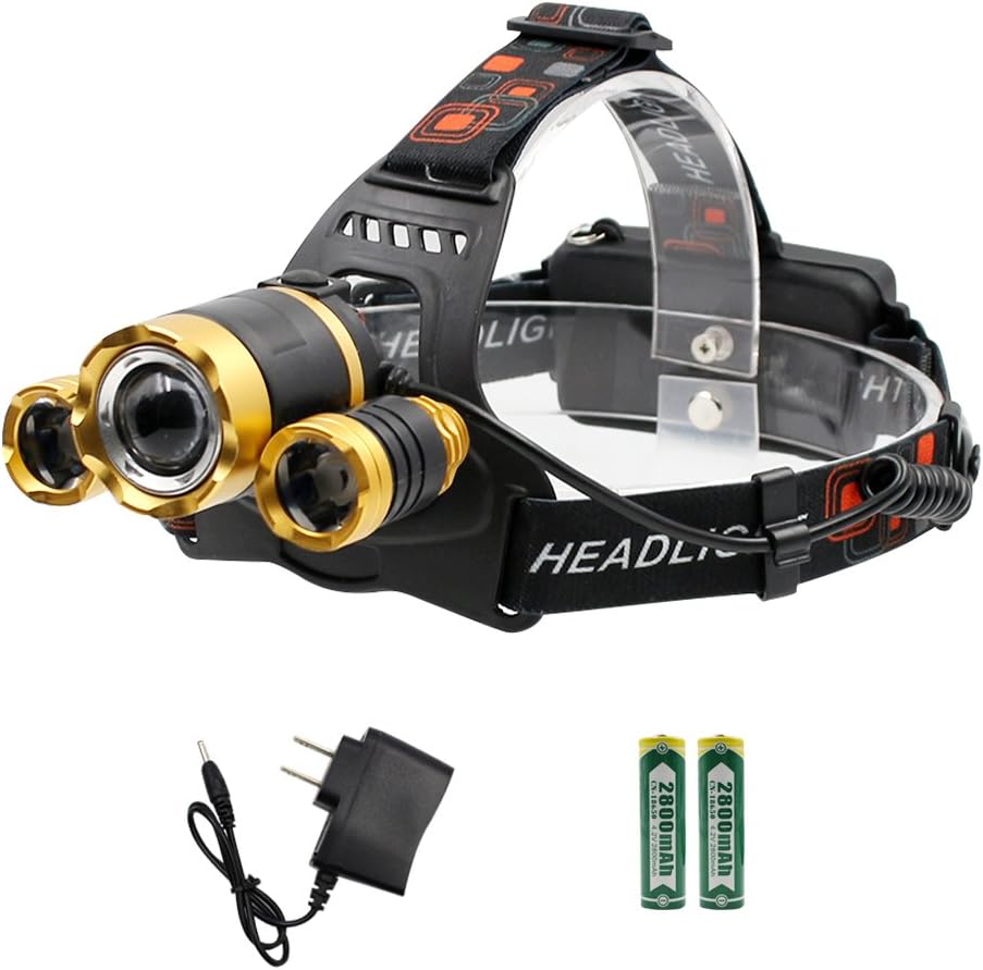 CMB Waterproof LED Headlamp, 4 Modes 6000 Lumen Flashlight with 18650 Batteries USB Rechargeable T6 Headlight Helmet Light for Hunting Camping Running Outdoor Sports