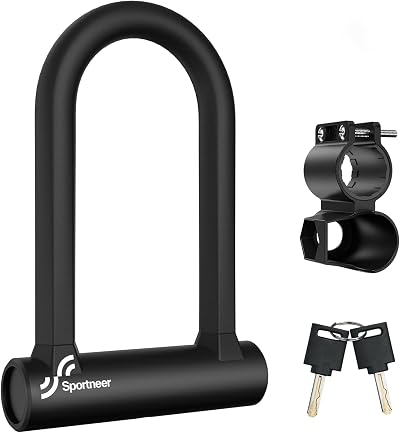 Sportneer 17mm Heavy Duty D Lock with Mounting Bracket and Keys