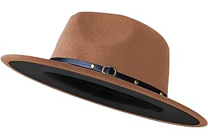 KUJUHA Wide Brim Fedora Hats for Women Men Two Tone Dress Hat Felt Panama Hat in Two Audlt Size