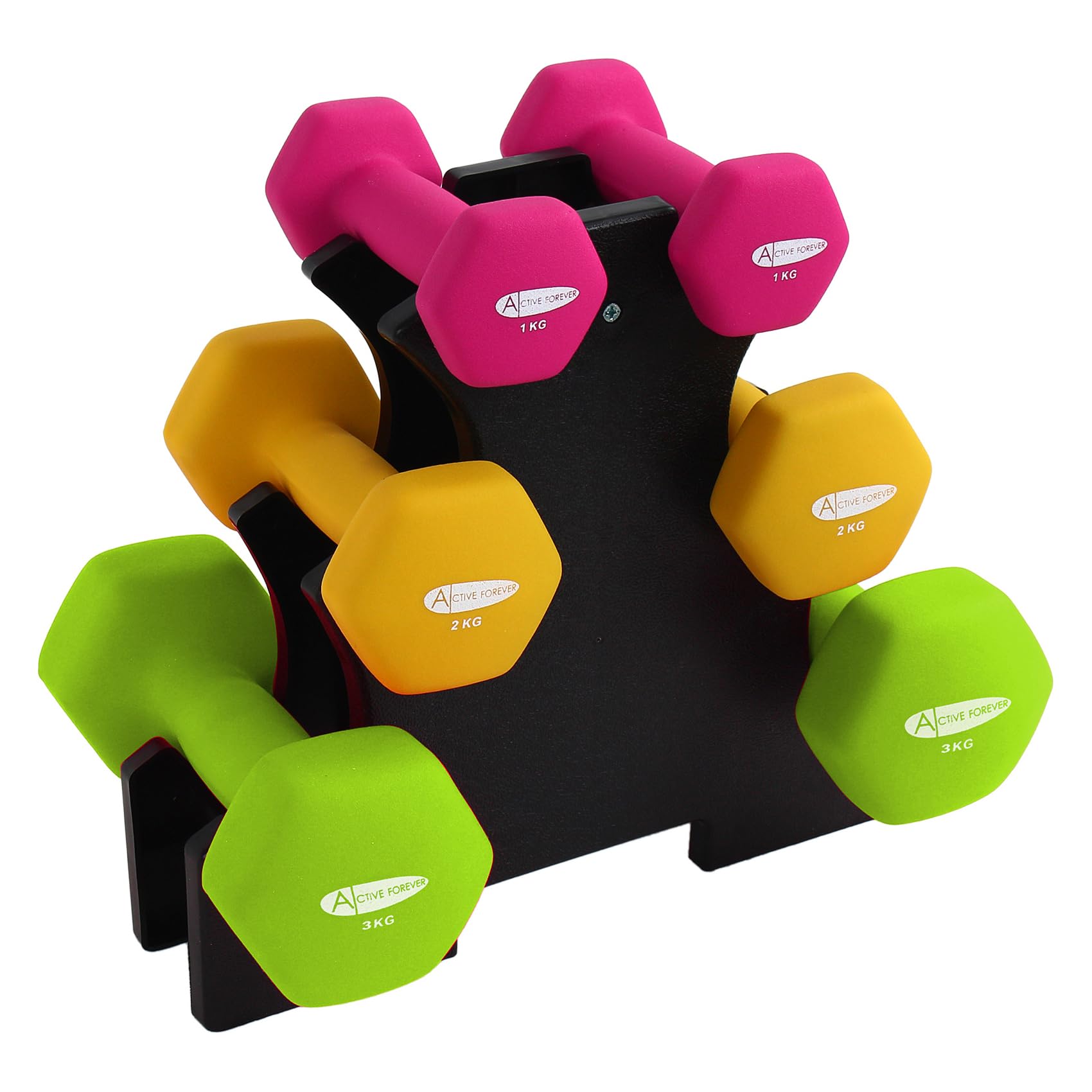ACTIVE FOREVER Hex Dumbbells (Pair), Neoprene Waterproof Non-slip Dumbbells (MultiColor 2×(1+2+3) kg)