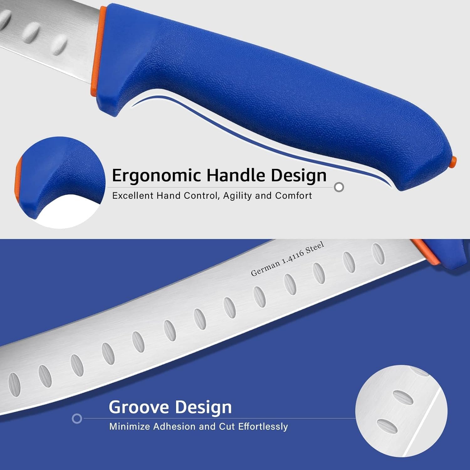 DRAGON RIOT Fleischmesser Set extrem Scharf, Kochmesser Set Enthält ein Ausbeinmesser Profi, ein blaue fleischmesser, ein Metzgermesser und einen Wetzstahl, Messerset für Fleisch und BBQ 3