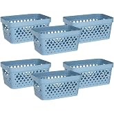 Glad Plastic Baskets for Organizing, Set of 6 | Pantry Storage for Under Counter, Linen Closet, and Bathroom | Nesting Shelf Bins with Handles, 1 Gallon, Marina Blue