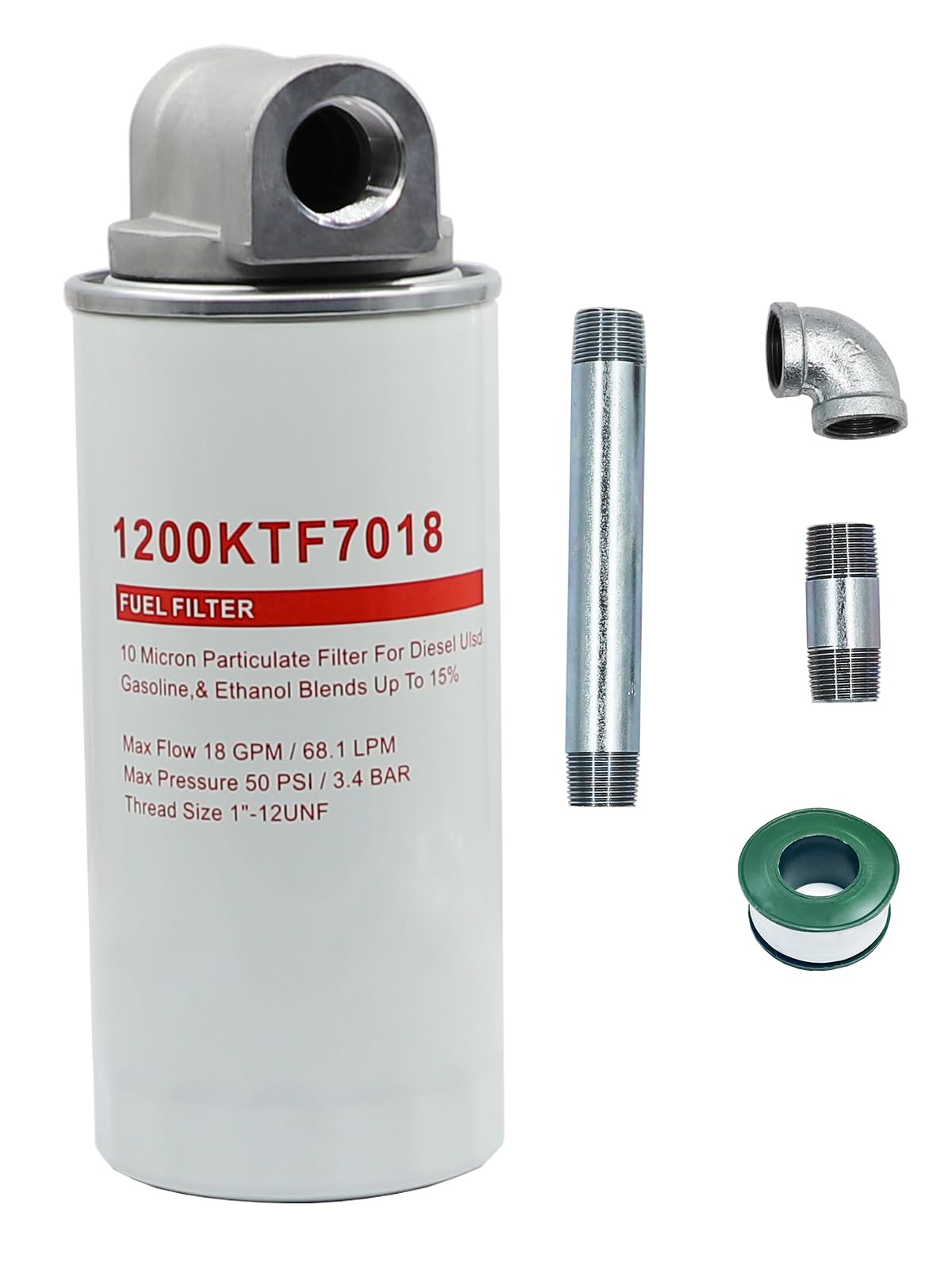 Photo 1 of 1200KTF7018 Fuel Filter Assembly for Transfer Pump FR112 FR1210G FR610G 18 GPM 3/4" with 1200KTG9075 Filter Head and 3/4” ST Elbow and 3/4 x 7” Nipple