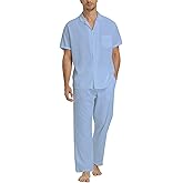 RPOVIG Linen Shirt Pants Outfits:Men's Linen Sets 2 Piece Short Sleeve Shirts Yoga Pants Beach Wedding Suits